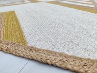 Tapis d'intérieur en jute tissé à la main or et blanc, style bohème, décoration de sol, tapis d'appoint