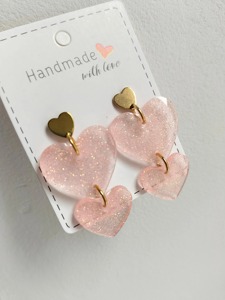 Handmade <b>Pink</b> Glitter Heart Earrings With Gold Hoop Studs Fashionable Valentine'S Day <b>Gift</b> - Product Image 4