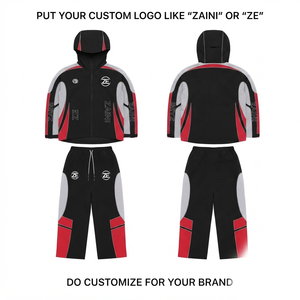 ZAINI Premium 300 GSM Polyester Breathable Windbreaker Suit Men's Winter Casual Black Red Gray Custom Logo Hooded <b>Set</b> - Product Image 1