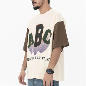 Camiseta Oversize con Bloques de Color y Estampado Gráfico para Hombre, Estilo Urbano Vintage, Camiseta de Algodón Personalizada de Corte Holgado, Moda Hip Hop - Product Image 4