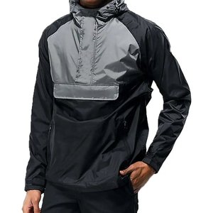 <b>Men's</b> Waterproof Hooded <b>Half</b>-<b>Zip</b> Sport <b>Jacket</b> Black Gray Polyester Nylon Outerwear Autumn Casual Training Workout Gear - Product Image 1