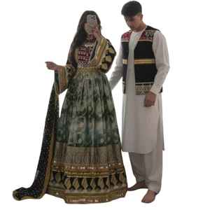 Vestido bordado de color morado de moda con chaleco a juego para parejas, vestidos formales vintage afganos - Product Image 1