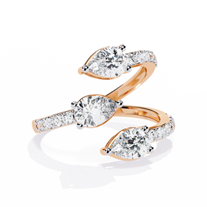 Bague de fiançailles solitaire tendance à double bande avec diamant de laboratoire 0,67 ct, clarté VVS/VS, certifiée IGI, or jaune/blanc/rose 9 carats - Product Image 5
