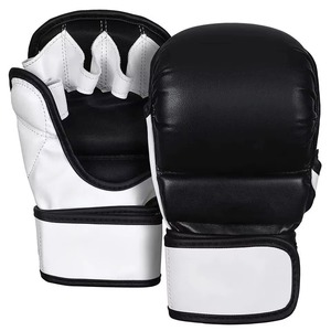 Guantes de MMA Negros Premium con Ribete Blanco, Guantes de Grappling Profesionales para Artes Marciales, Sparring, Entrenamiento de Boxeo con Palma Abierta - Product Image 1