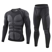 Ensemble de sport pour homme, noir uni, compression, haut à manches longues et col rond, pantalon à taille élastique, logo sur le devant, coupe sportive