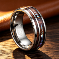 Tungsten Carbide Ring with Wood Veneer and Crushed Shell Inlay, 8mm Dome Wedding Band for Men, Wholesale Nature Inspired Jewelry