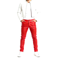 Nuevo y de Alta Calidad: Ropa de Club de Color Rojo Sólido, Ajustada, Ligera, Ultraelástica, con Cierre, de Cuero Sintético, Informal