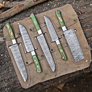UA Supplies Customized Handmade Damascus Steel Full Tang 5-Piece Kitchen Chef <b>Set</b> Ambidextrous Ergonomic Wooden Handles - Product Image 5