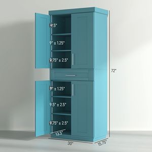 Dispensa da cucina autoportante blu scuro con ante in truciolato e telaio in legno - Product Image 3
