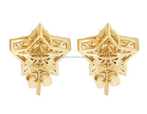 Elegant Unique Designer Fine Jewelry 925 Sterling <b>Silver</b> Large Star <b>Stud</b> Gold Plated Lab Grown Diamond Earrings Trendy Gift - Product Image 5