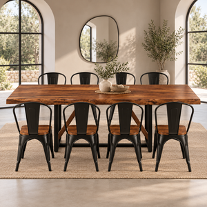 Ensemble de salle à manger moderne 9 pièces, table en bois, chaises confortables, style moderne, meubles durables pour restaurant et maison - Product Image 1