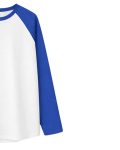 Custom Royal Blue <b>White</b> Raglan Long Sleeve T Shirt Men Cotton Casual Contrast Crew Neck Baseball <b>Tee</b> OEM Manufacturer Supplier - Product Image 2