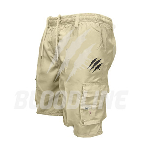 Pantalones Cortos Cargo Color Oliva para Hombre, Marca Bloodline, Cintura Media, Cordón Ajustable, Secado Rápido, Casuales, Deportivos, con Bolsillos y Logotipo Estampado en la Parte Delantera - Product Image 3