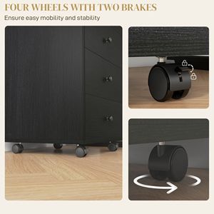 Mobiletto Portadocumenti con Ruote per Ufficio Domestico, 3 Cassetti, Vassoio Superiore, Salvaspazio, Supporto per Stampante, Finitura Noce, per Scarpe e Borse - Product Image 5