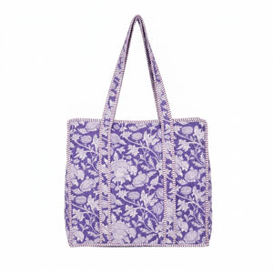 Bolso Tote Acolchado Kantha Floral Morado Hecho a Mano |   Bolso de Hombro de Algodón Artesanal Sostenible para Venta al Por Mayor - Product Image 2