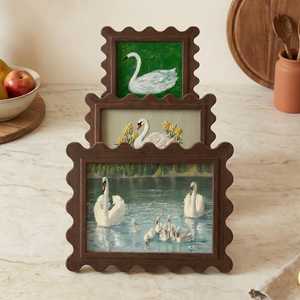 Vintage Wavy Scalloped Walnut Photo <b>Frame</b> Set Farmhouse <b>Gallery</b> Wall & Tabletop Display Minimalist Cottagecore Home Decor - Product Image 5