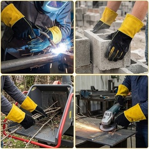 Gants de soudage industriels robustes en cuir de vachette pleine fleur avec manchette longue et doublure intérieure en polaire, résistants à la chaleur - Product Image 5