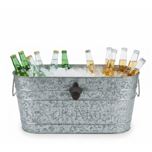 Bac à boissons en acier inoxydable et seau à vin galvanisé avec deux poignées, bac à glace métallique pour le refroidissement du champagne et de la bière, idéal pour les fêtes - Product Image 6