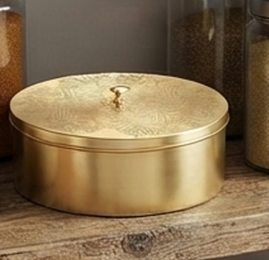 Boîte à épices ronde en métal avec couvercle décoratif pour le rangement de la cuisine, style traditionnel, design anti-poussière - Product Image 6