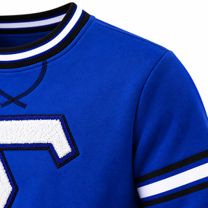 เสื้อสเวตเชิ้ตคอกลมผู้ชาย แบรนด์ Men Varsity พร้อมป้ายตัวอักษรกรีก กระเป๋าจิงโจ้ แต่งขอบยางยืดลายทาง แขนยาว สไตล์ลำลอง - Product Image 5
