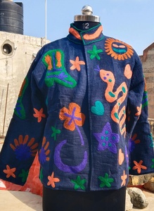 Indian Handmade Suzani Hand Embroidered Summer Short Jacket Mandarin Collar Wildlife Floral Pattern Women Festival Special Gift - Product Image 3