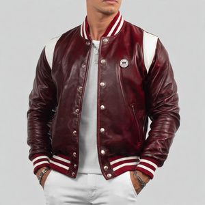 Men <b>Leather</b> Varsity <b>Jacket</b> Crew Neck <b>Long</b> Sleeve PU <b>Leather</b> Varsity <b>Jackets</b> Men Button Up Baseball <b>Leather</b> Varsity <b>Jacket</b> Tops - Product Image 2