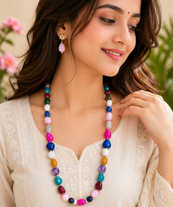 Handmade Colorful stone Bead <b>Necklace</b> Fashion Statement Jewelry for Women Boho Ethnic <b>Long</b> <b>Necklace</b> - Product Image 3