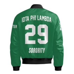 Chaqueta Universitaria Personalizada para Mujer Iota Phi Lambda, Color Verde Esmeralda, Escudo con Letras Griegas en la Parte Delantera y Trasera, Número del Año, Chaqueta Bomber con Cierre - Product Image 6