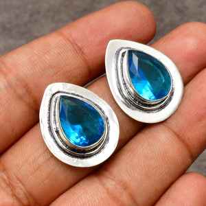 ชุดเครื่องประดับเงินแท้ 925 สุดหรู ประดับพลอยบลูโทแพซทรงหยดน้ำ ต่างหูและสร้อยคอสำหรับผู้หญิง เหมาะสำหรับงานแต่งงาน - Product Image 4