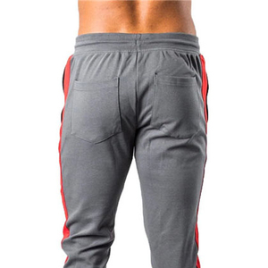 Autumn Wear Men's Gray Sweatpants With Red Side Stripe Elastic <b>Waist</b> Drawstring Casual Fit Midweight Knitted Polyester Cotton - Product Image 6