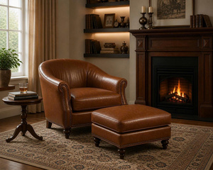 Conjunto de Sillón y Otomana de Cuero Premium para Sala de Estar Moderna, Colección de Sillones Acogedores para el Área de Descanso del Hogar - Product Image 2
