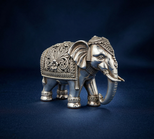 Idole en laiton plaqué argent oxydé 999 en forme de trompe d'éléphant, 5,2 x 3,5 cm, 40g, pour Puja, décoration de table, cadeau d'anniversaire, Diwali - Product Image 1