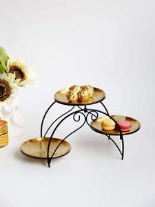 Gold serving <b>stand</b> dessert <b>stand</b> <b>cupcake</b> <b>stand</b> tiered cake <b>stand</b> metal serving <b>stand</b> glass plate <b>stand</b> modern dessert display - Product Image 4