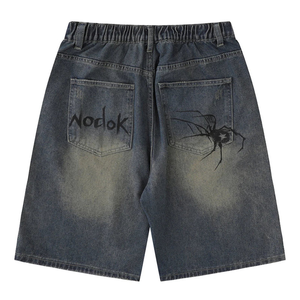 Pantalones cortos de mezclilla para hombre, estilo streetwear, desgastados, con diseño de telaraña, asimétricos, con efecto bigotes, holgados, personalizados, con efecto bigotes deshilachados, tipo jorts - Product Image 5