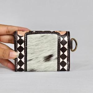 Tarjetero de Cuero Genuino con Cierre a Presión, Diseño Geométrico Hecho a Mano, Estilo Vintage, Cartera Corta para Mujer - Product Image 3