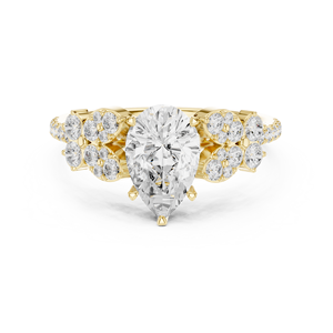 Bague de fiançailles et de mariage en or jaune avec diamant de laboratoire taille poire et grappe florale pavée pour femme - Product Image 3