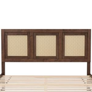 K2626 Cama Queen Moderna de Mediados de Siglo con Base de Plataforma, Cabecero de Mimbre Tejido, Diseño Desmontable, Espacio de Almacenamiento Debajo de la Cama, Panel de MDF para Dormitorio - Product Image 5