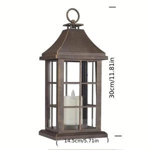 Rustic Square Wooden <b>Lantern</b> with Glass Panels and Flickering LED <b>Candle</b> Decorative Farmhouse <b>Lantern</b> for Indoor Outdoor Home - Product Image 5