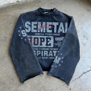 T-shirts personnalisés imprimés effet vieilli délavé à l'acide, en molleton bouclette 260 g/m², coupe ample, épais, pour hommes, à manches longues - Product Image 4