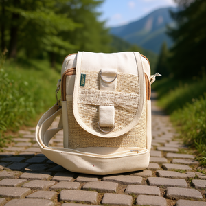 Sac à dos de voyage tout blanc en chanvre/coton, élégant, pour organiser facilement vos papiers de voyage - Product Image 3