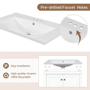 Mobile Bagno da 30 Pollici con Lavabo Integrato, Struttura Solida in MDF Bianco, con Ante e Cassetto - Product Image 6