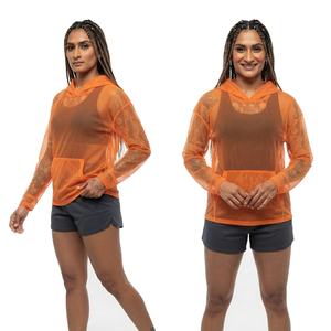 Haut à capuche transparent pour femme 100 % polyester style été sexy, sweat à capuche personnalisé en maille transparente pour femme - Product Image 6