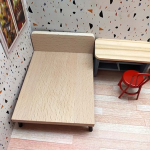 1:12ขนาดเล็กทันสมัยเตียงคู่สำหรับทุกเพศเฟอร์นิเจอร์ของเล่นสำหรับตกแต่งบ้านตุ๊กตา - Product Image 3