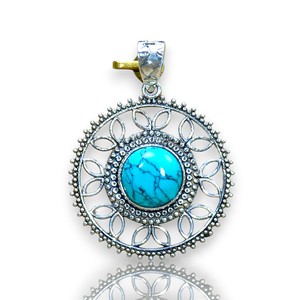 Piedra preciosa turquesa pura Plata de Ley 925 colgantes de joyería elegante al por mayor joyería fina de plata - Product Image 1