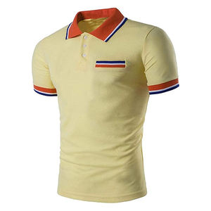 Chemise de luxe pour homme en coton de haute qualité avec logo brodé sur le devant, anti-plis, poche, manches courtes, en tissu tricoté - Product Image 1