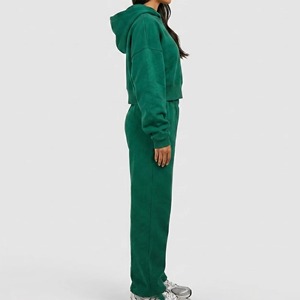 Women's Plus Size Green Hooded Zip-Up <b>Sweatshirt</b> Jogger Set Solid Color Casual Tracksuit Full Length Loose Fit With Logo Front - Product Image 2