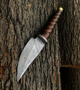 Drop Point Hunting Knife Damascus Steel Blade Wood Handle 0.6mm Thickness Bevel Edge DIY Grade - Product Image 6