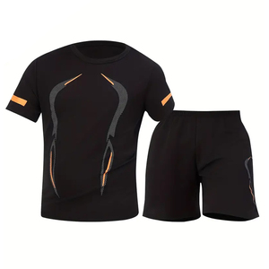 Ensemble t-shirt et short de compression pour homme, été, respirant et anti-transpiration, col rond, 2 pièces, par AMAZING INDUSTRIES - Product Image 1