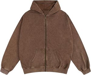 Custom Brand Plain Acid Wash Full Zip Up Hoodie Heavyweight <b>100</b>% cotton winter hoodies Vintage Retro Windbreaker hoodies - Product Image 1