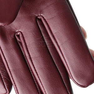 Gants de conduite pour femmes en cuir de mouton bordeaux, courts, fins, souples, légers, à doigts complets, style mode - Product Image 5